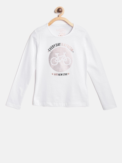 

Losan Girls White Printed Round Neck T-shirt