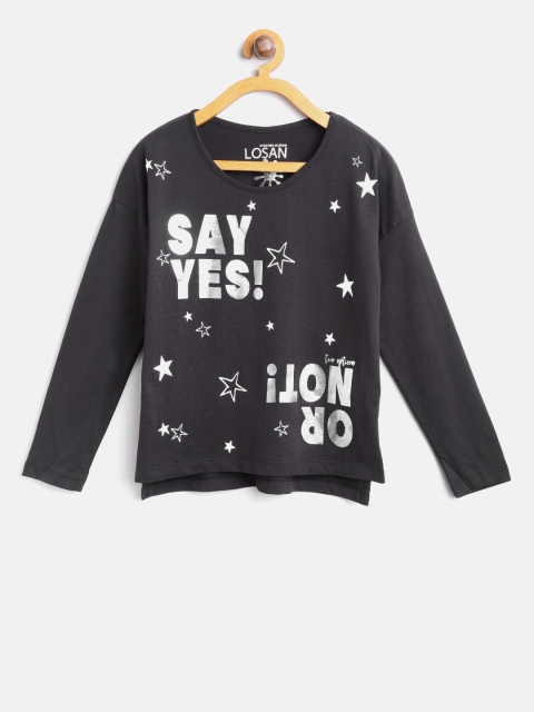 

Losan Girls Black & White Printed Round Neck T-shirt