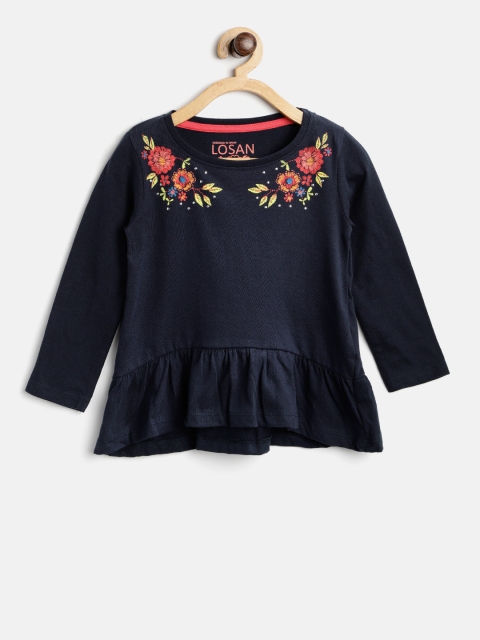 

Losan Girls Navy Blue Solid A-Line Top