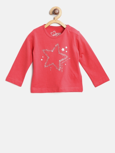 

Losan Girls Red Printed Round Neck T-shirt