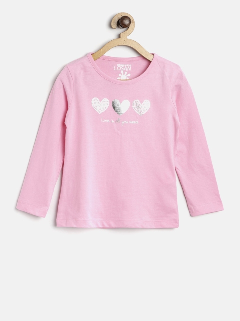 

Losan Girls Pink Printed Round Neck T-shirt