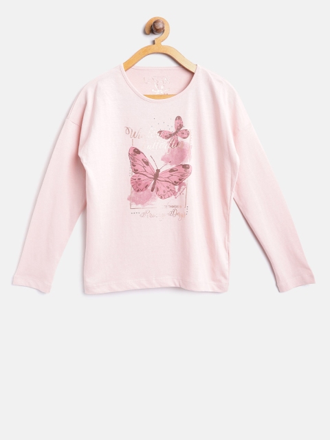 

Losan Girls Pink Printed Round Neck T-shirt