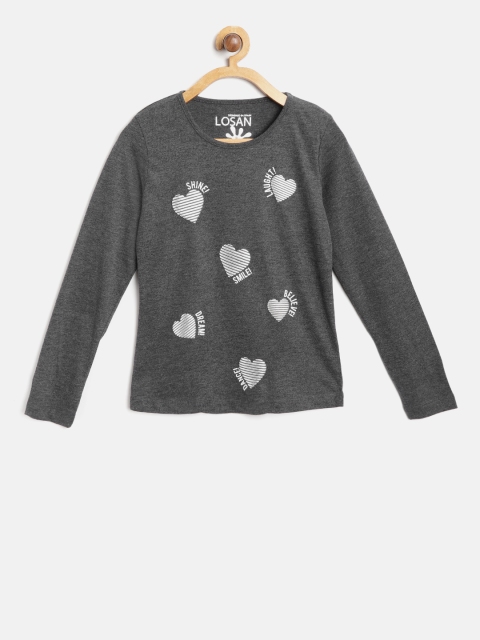 

Losan Girls Charcoal Grey Printed Round Neck T-shirt