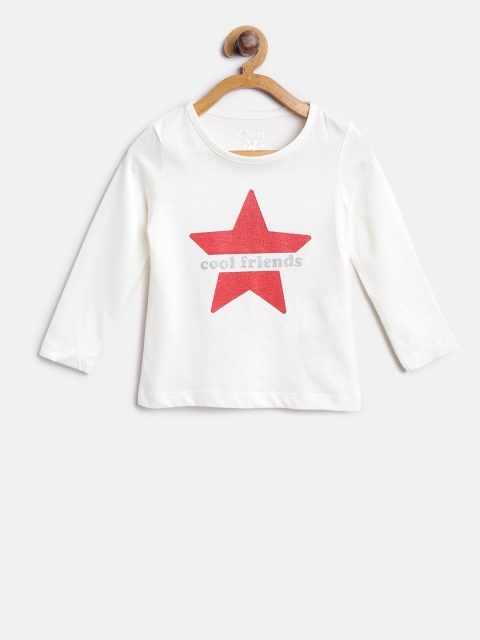 

Losan Girls Off-White Printed Round Neck T-shirt