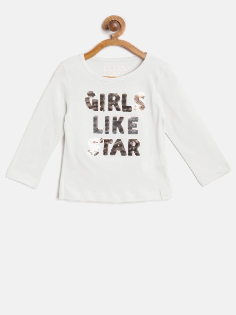 

Losan Girls White & Golden Sequinned Round Neck T-shirt