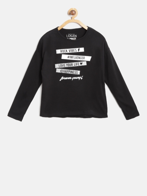 

Losan Girls Black Printed Round Neck T-shirt