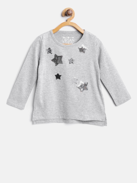 

Losan Girls Grey Melange Sequinned Round Neck T-shirt