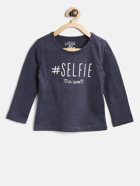 

Losan Girls Navy Blue Printed Round Neck T-shirt
