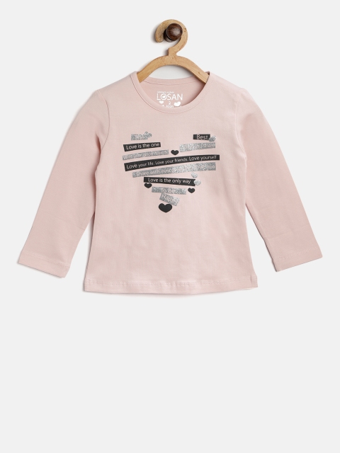 

Losan Girls Pink Printed Round Neck T-shirt
