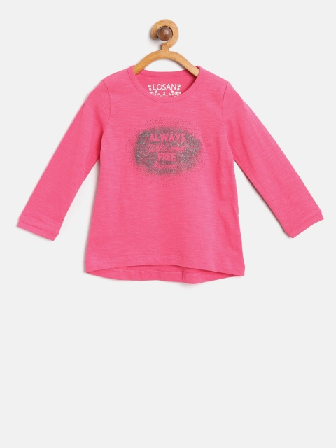 

Losan Girls Pink Printed Round Neck T-shirt