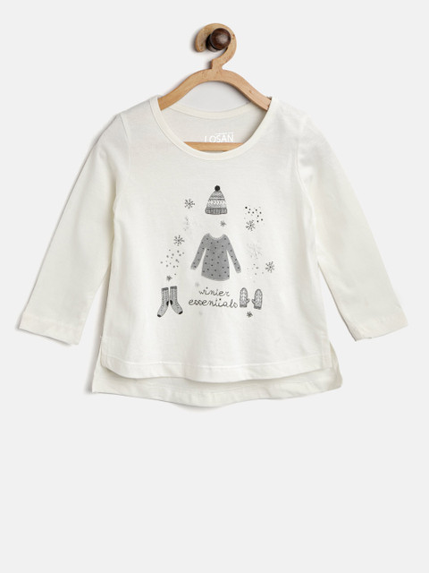 

Losan Girls Off-White Printed A-line Top