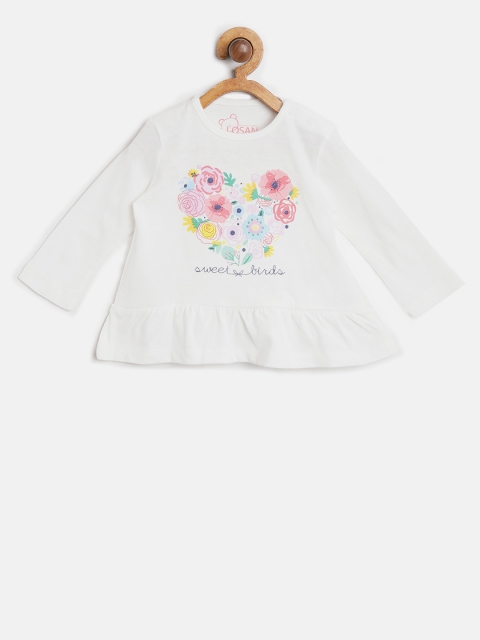 

Losan Girls White Floral Print A-Line Top