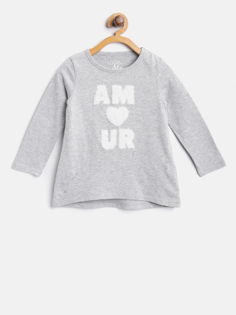 

Losan Girls Grey Melange Applique Detail Round Neck T-shirt