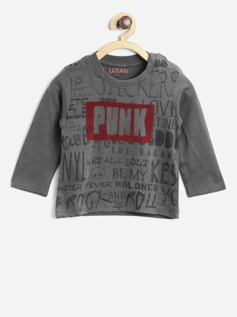 

Losan Boys Charcoal Grey Printed Round Neck T-shirt