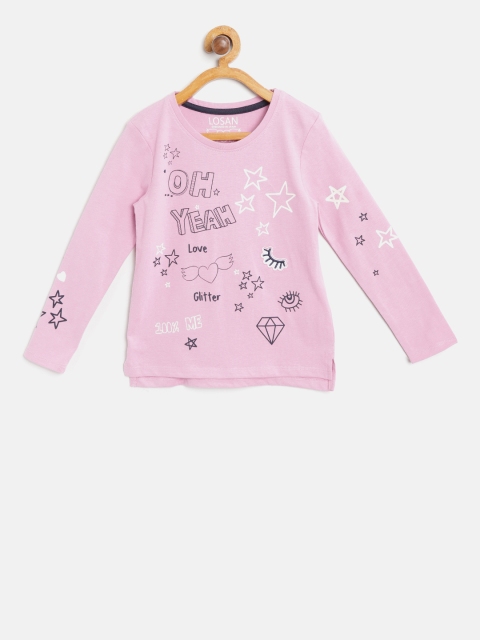 

Losan Girls Lavender Printed Round Neck T-shirt