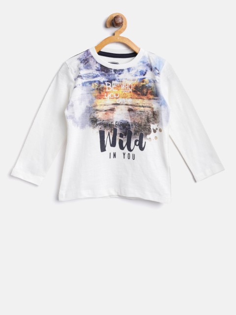 

Losan Boys White Printed Round Neck T-shirt