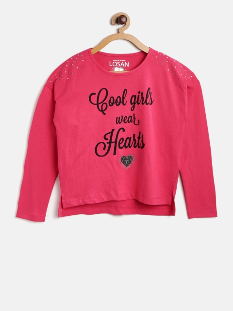 

Losan Girls Pink Printed Round Neck T-shirt
