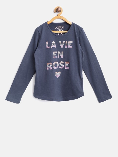 

Losan Girls Navy Blue Printed Round Neck T-shirt