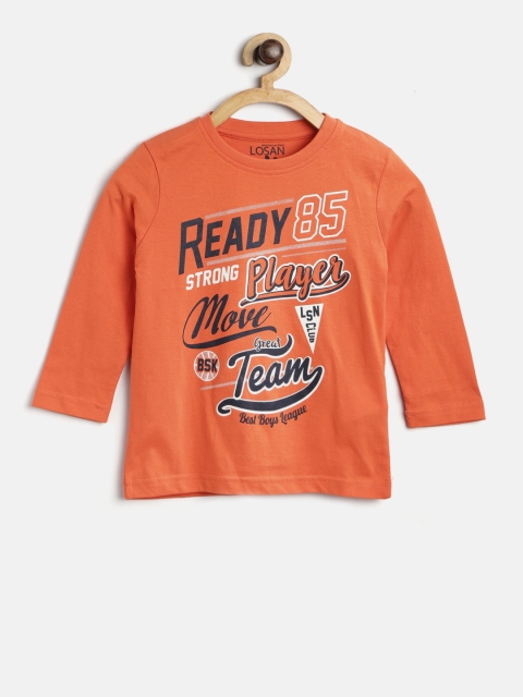 

Losan Boys Orange Printed Round Neck T-shirt