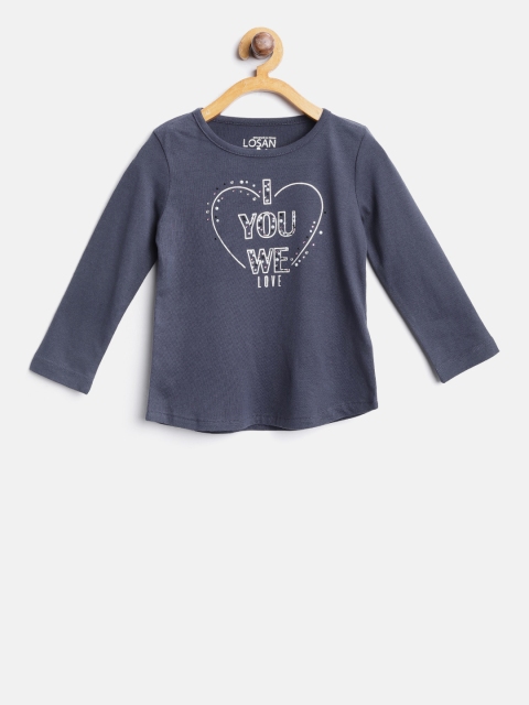 

Losan Girls Navy Blue Printed Round Neck T-shirt