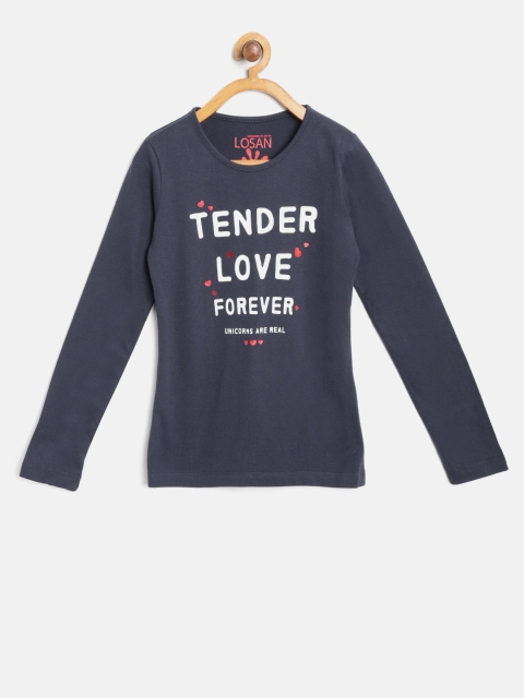 

Losan Girls Navy Blue Printed Round Neck T-shirt