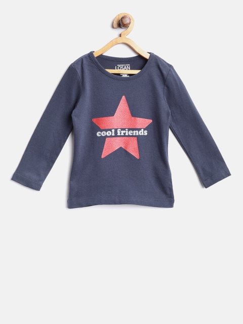

Losan Girls Navy Blue Printed Round Neck T-shirt