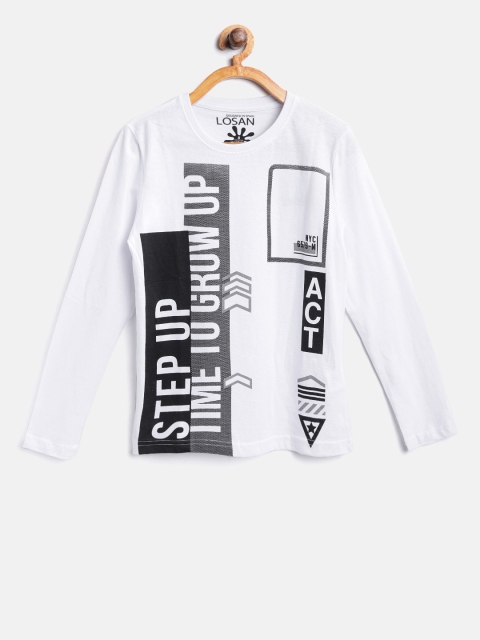 

Losan Boys White Printed Round Neck T-shirt