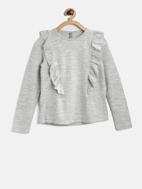 

Losan Girls Grey Melange Solid Top