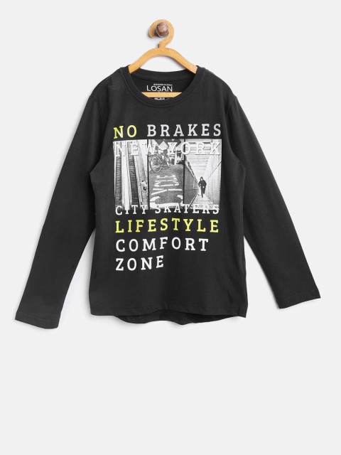 

Losan Boys Black Printed Round Neck T-shirt