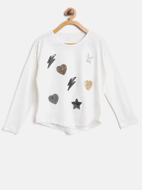 

Losan Girls Off-White Sequinned Round Neck T-shirt