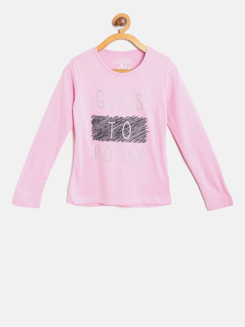 

Losan Girls Pink Printed Round Neck T-shirt