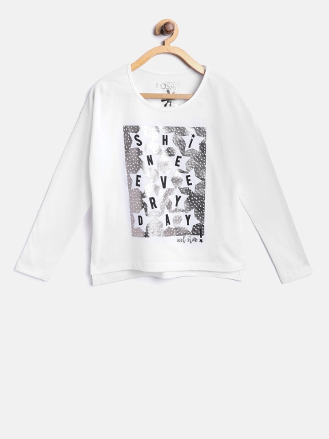 

Losan Girls White Printed Round Neck T-shirt