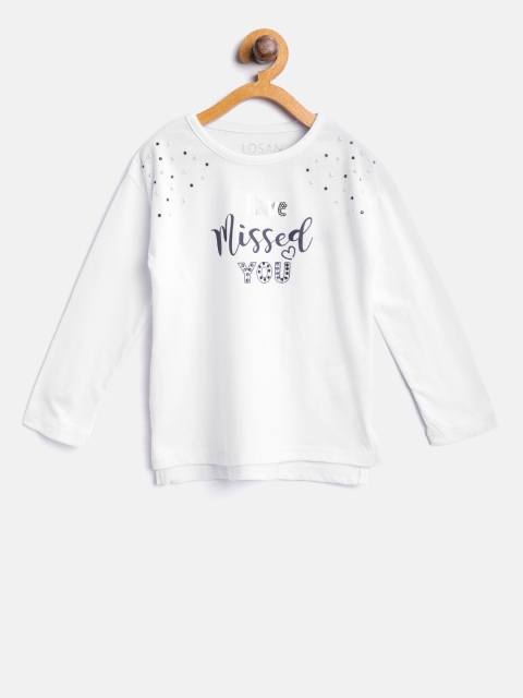 

Losan Girls White Printed Round Neck T-shirt
