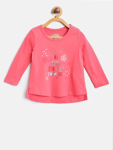 

Losan Girls Pink Printed Round Neck T-shirt with Embellished Detail