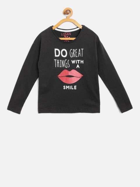 

Losan Girls Black Printed Round Neck T-shirt