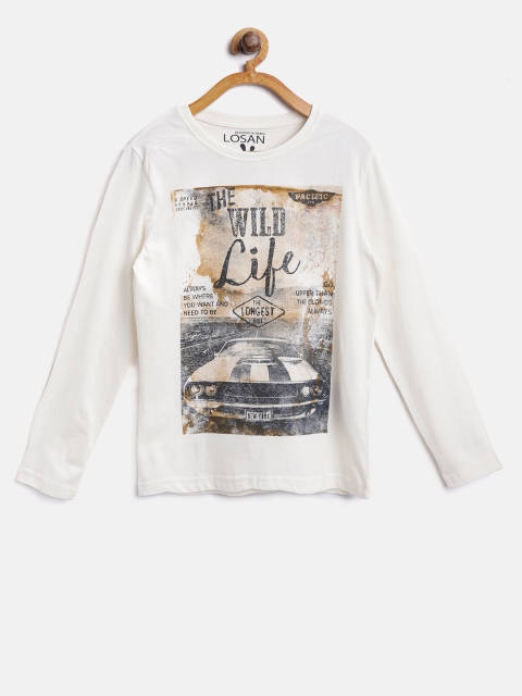 

Losan Boys Off-White Printed Round Neck T-shirt
