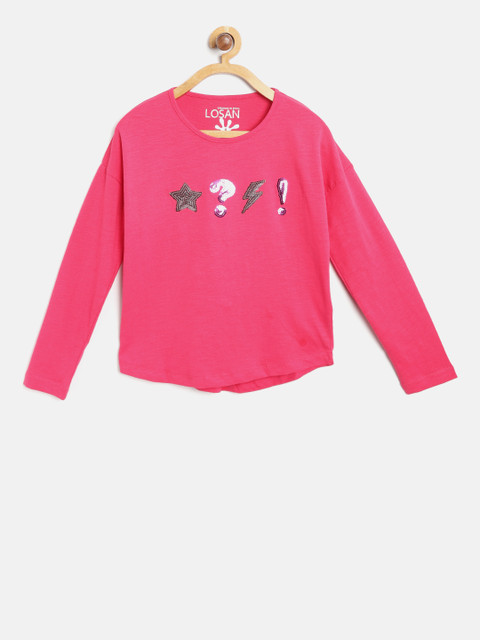 

Losan Girls Pink Solid Round Neck T-shirt