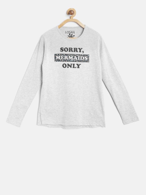 

Losan Girls Grey Melange Printed Round Neck T-shirt