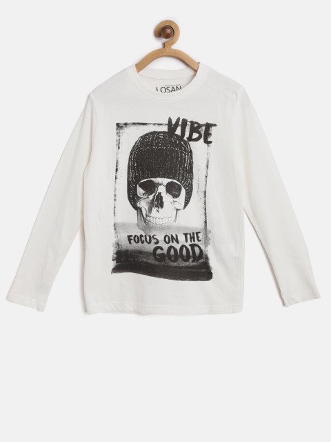 

Losan Boys Off-White Printed Round Neck T-shirt