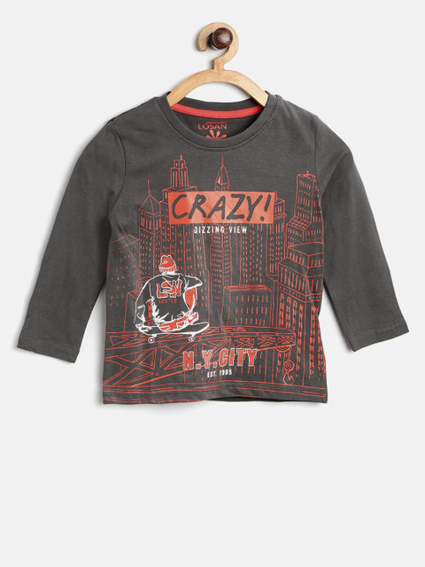 

Losan Boys Grey Printed Round Neck T-shirt