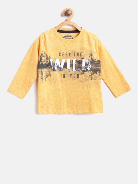 

Losan Boys Mustard Yellow Printed Round Neck T-shirt