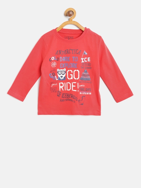 

Losan Boys Red Printed Round Neck T-shirt