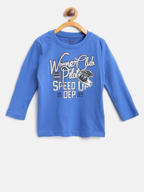 

Losan Boys Blue Printed Round Neck T-shirt