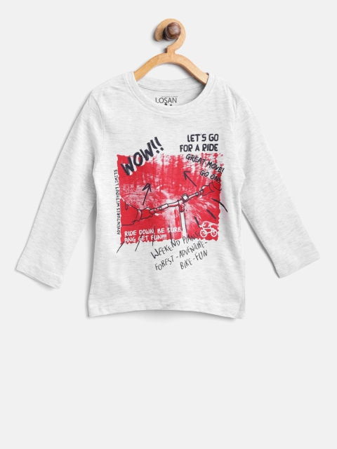 

Losan Boys Grey Melange & Red Printed Round Neck T-shirt