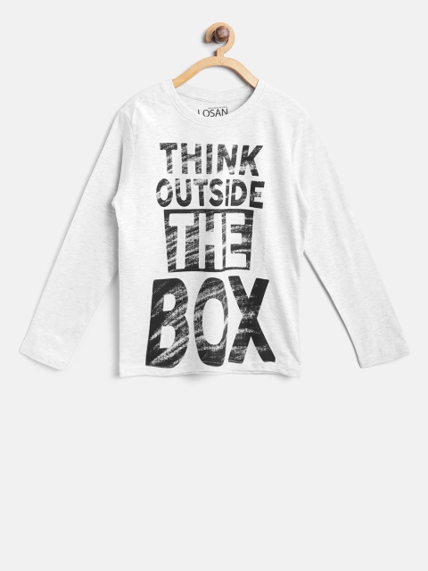 

Losan Boys Grey Melange Printed Round Neck T-shirt