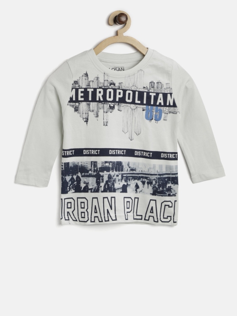 

Losan Boys Off-White & Navy Blue Printed Round Neck T-shirt