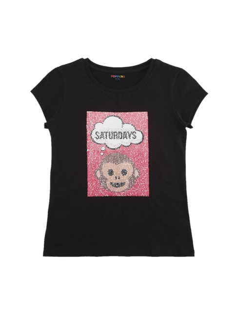 

POPPERS by Pantaloons Girls Black Printed Round Neck T-shirt