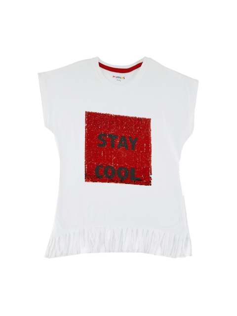 

POPPERS by Pantaloons Girls Off-White Round Neck T-shirt