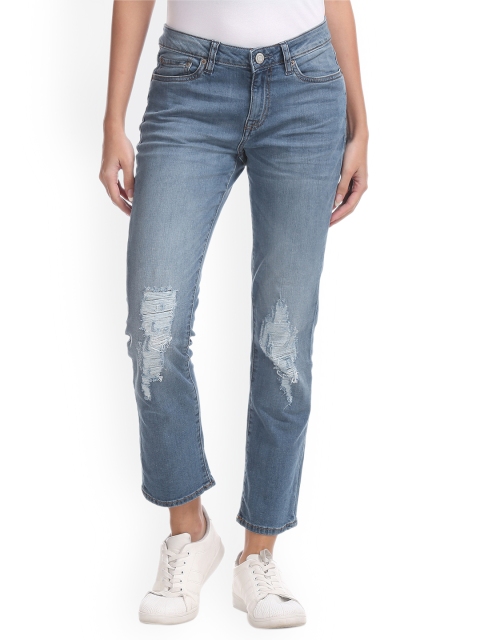 

Aeropostale Women Blue Straight Fit Mid-Rise Highly Distressed Jeans