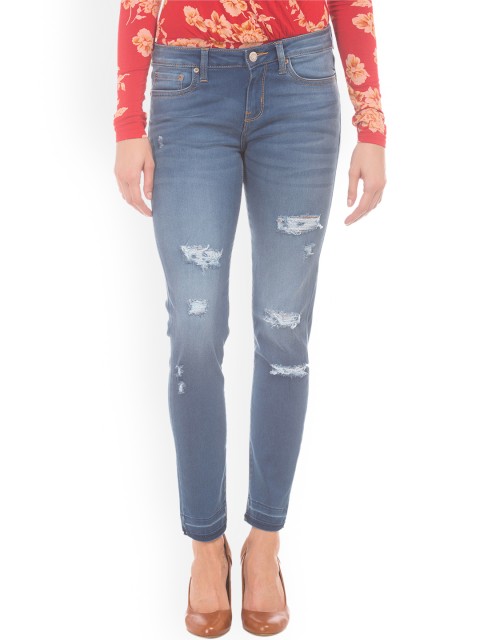 

Aeropostale Women Blue Slim Fit Low-Rise Highly Distressed Jeans
